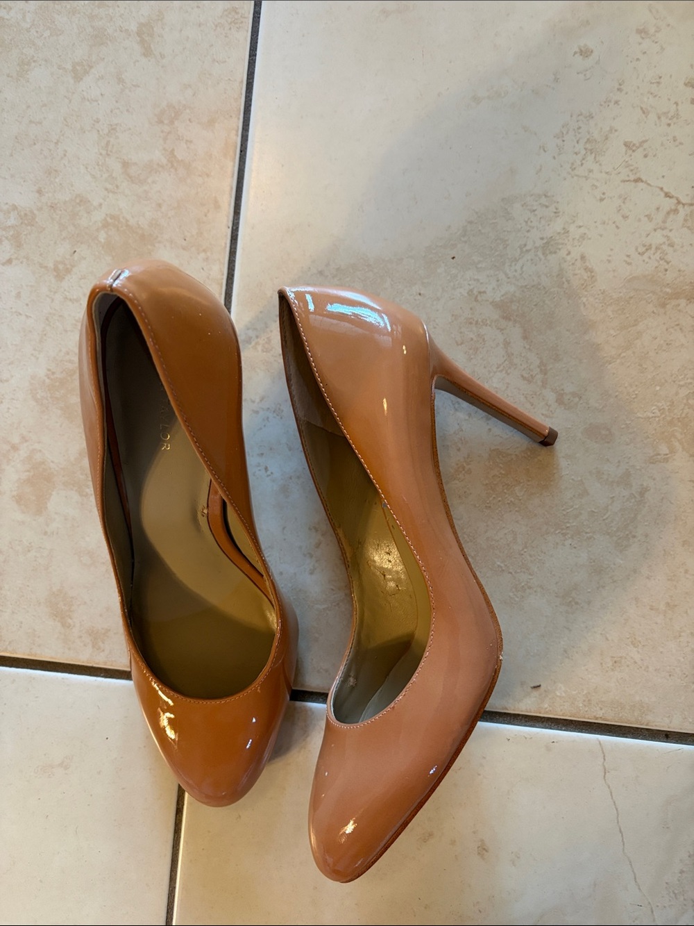 Classic Patent High Heel Pumps in Nude Tan